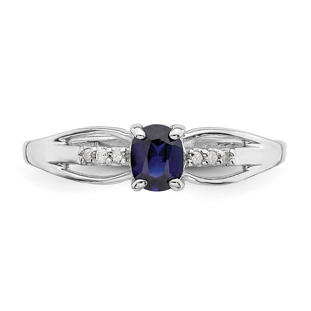 Sterling Silver Rhod Plated Diamond Created Sapphire Ring