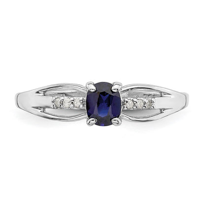Sterling Silver Rhod Plated Diamond Created Sapphire Ring