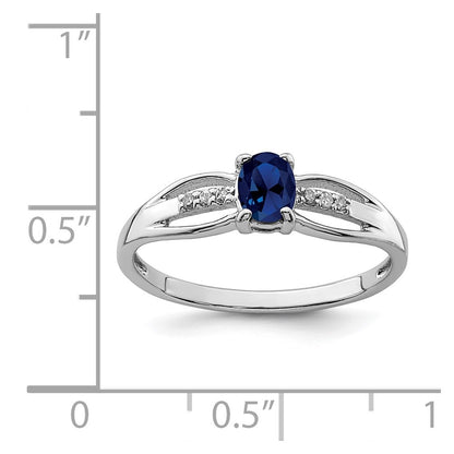 Sterling Silver Rhod Plated Diamond Created Sapphire Ring