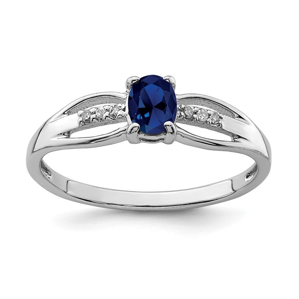 Sterling Silver Rhod Plated Diamond Created Sapphire Ring