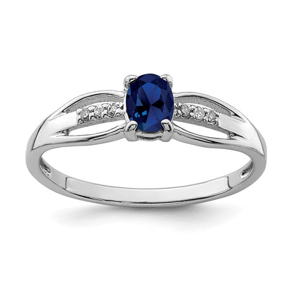 Sterling Silver Rhod Plated Diamond Created Sapphire Ring