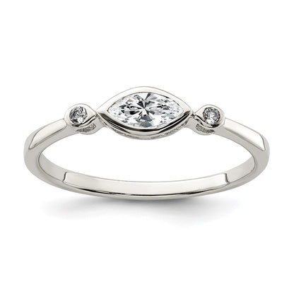Sterling Silver Rhodium Plated Polished White Topaz Ring