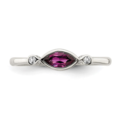 Sterling Silver Rhodium Plated Polished Rhololite And White Topaz Ring