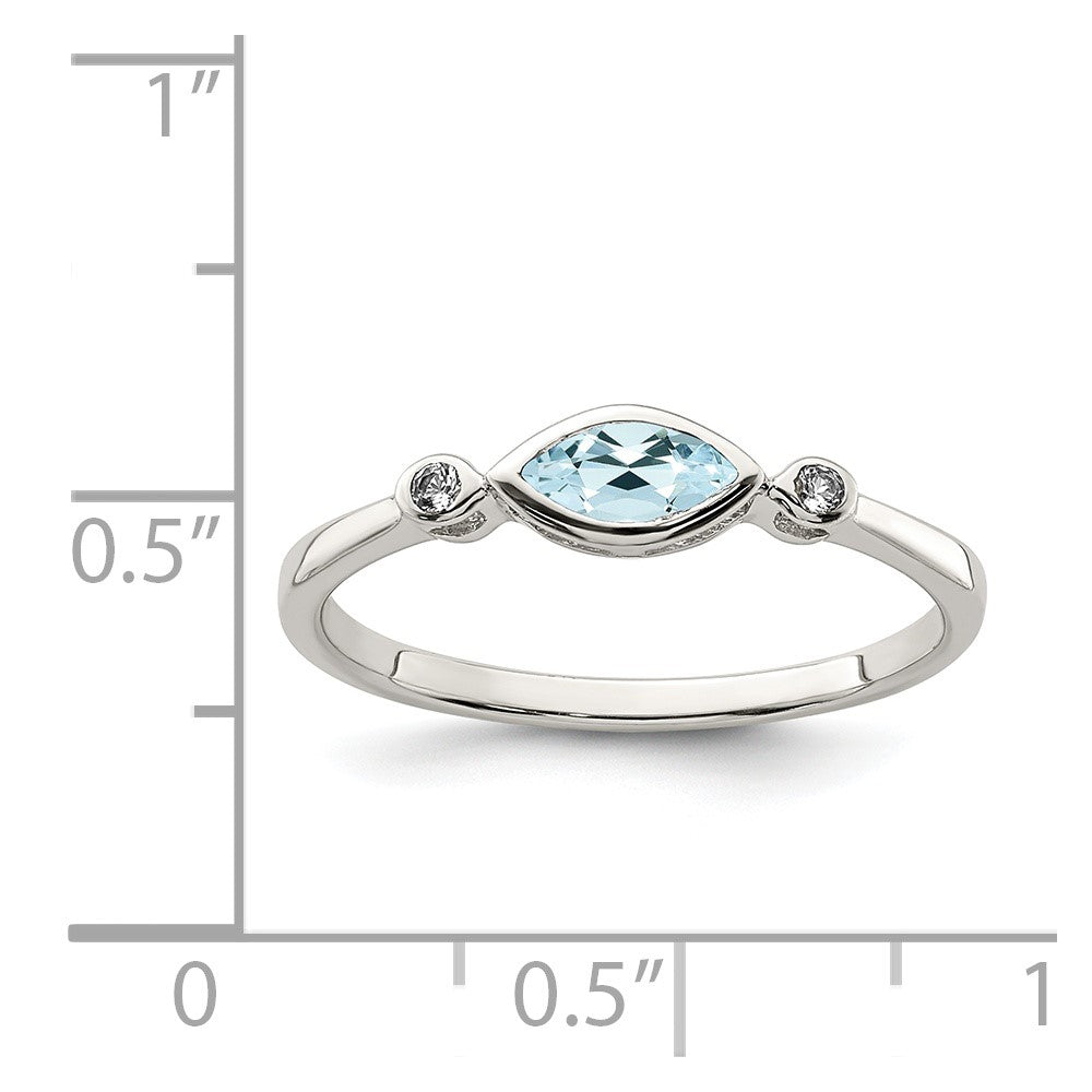 Sterling Silver Rhodium Plated Polished Aquamarine/White Topaz Ring