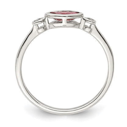 Sterling Silver Rhod Pltd Polished Pink Tourmaline/ White Topaz Ring