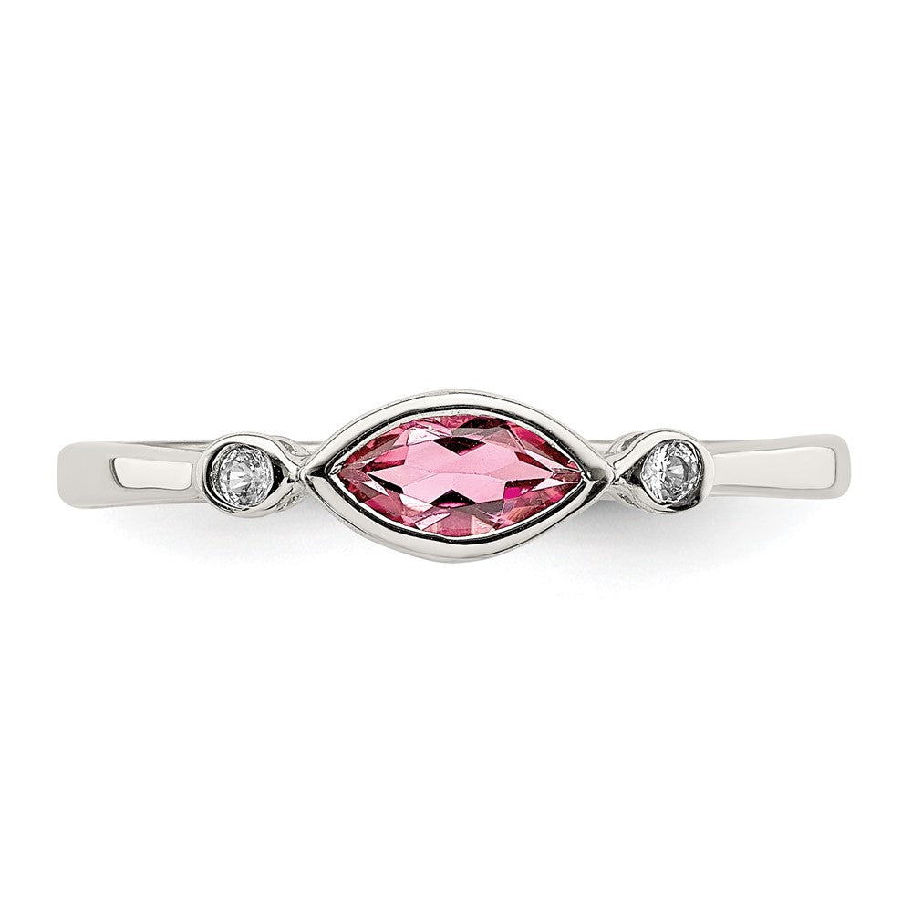 Sterling Silver Rhod Pltd Polished Pink Tourmaline/ White Topaz Ring