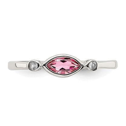 Sterling Silver Rhod Pltd Polished Pink Tourmaline/ White Topaz Ring