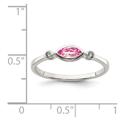 Sterling Silver Rhod Pltd Polished Pink Tourmaline/ White Topaz Ring