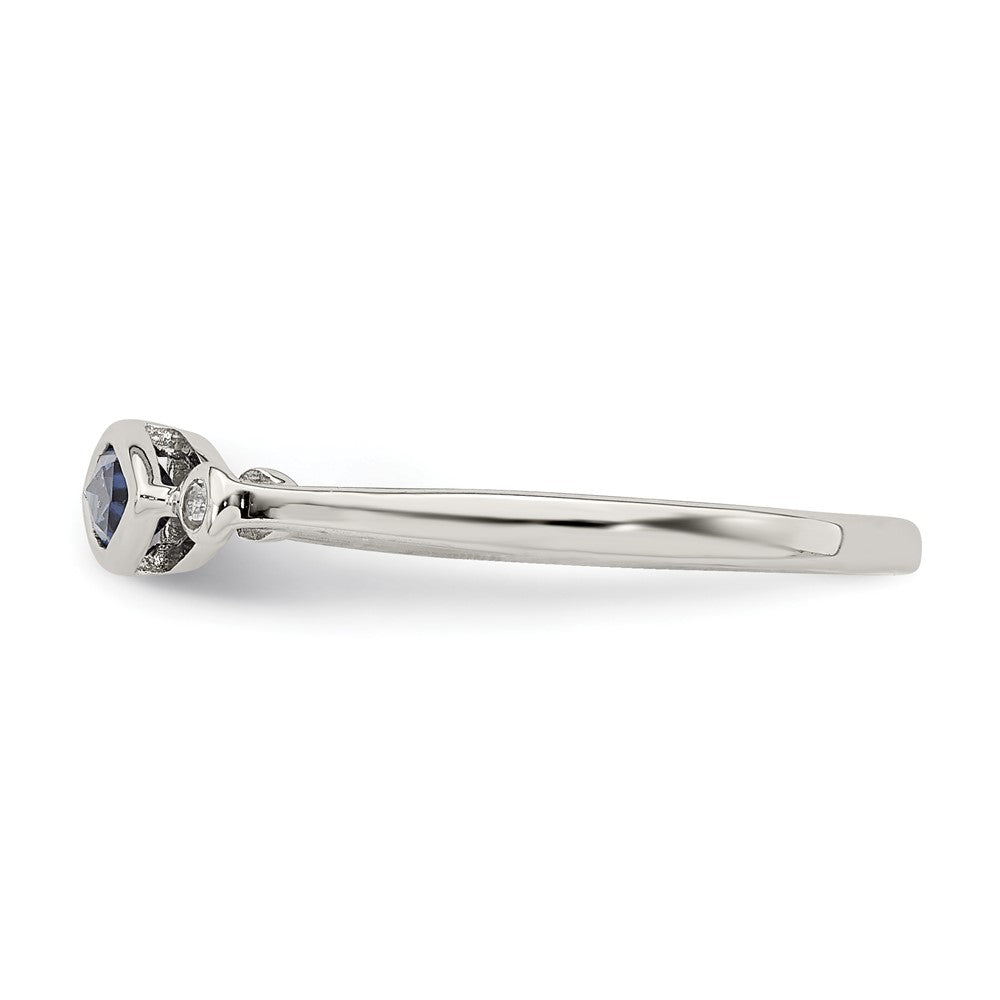 Sterling Silver Rhod Pltd Polished Created Sapphire/White Topaz Ring