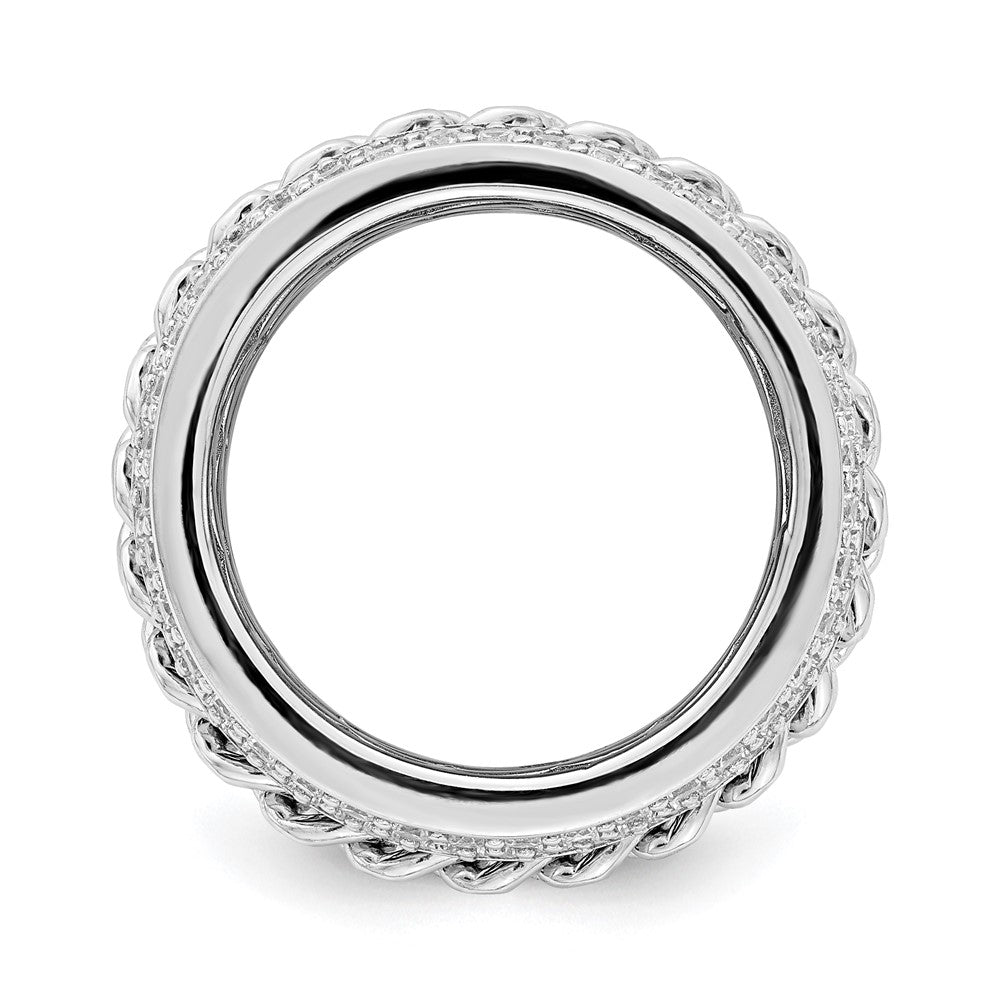 Sterling Silver Rhodium Plated Cz Spinning Chain Center Ring