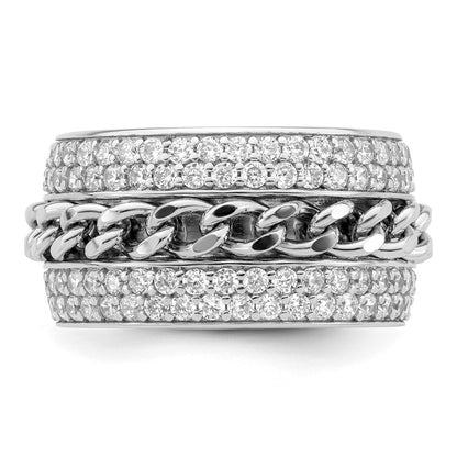 Sterling Silver Rhodium Plated Cz Spinning Chain Center Ring