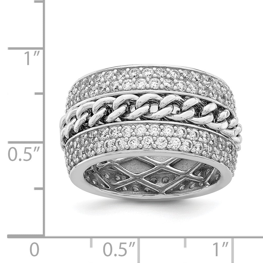 Sterling Silver Rhodium Plated Cz Spinning Chain Center Ring
