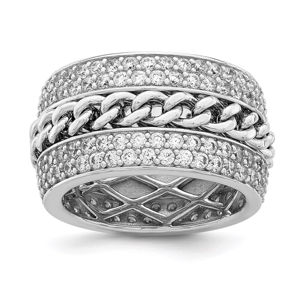 Sterling Silver Rhodium Plated Cz Spinning Chain Center Ring