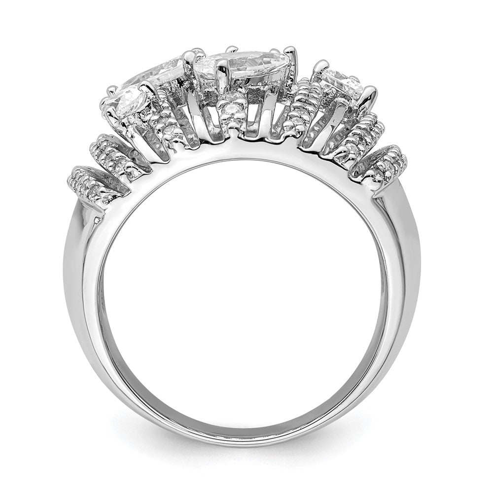 Sterling Silver Rhodium Plated Pear Cz Fancy Ring