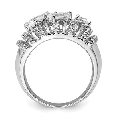 Sterling Silver Rhodium Plated Pear Cz Fancy Ring