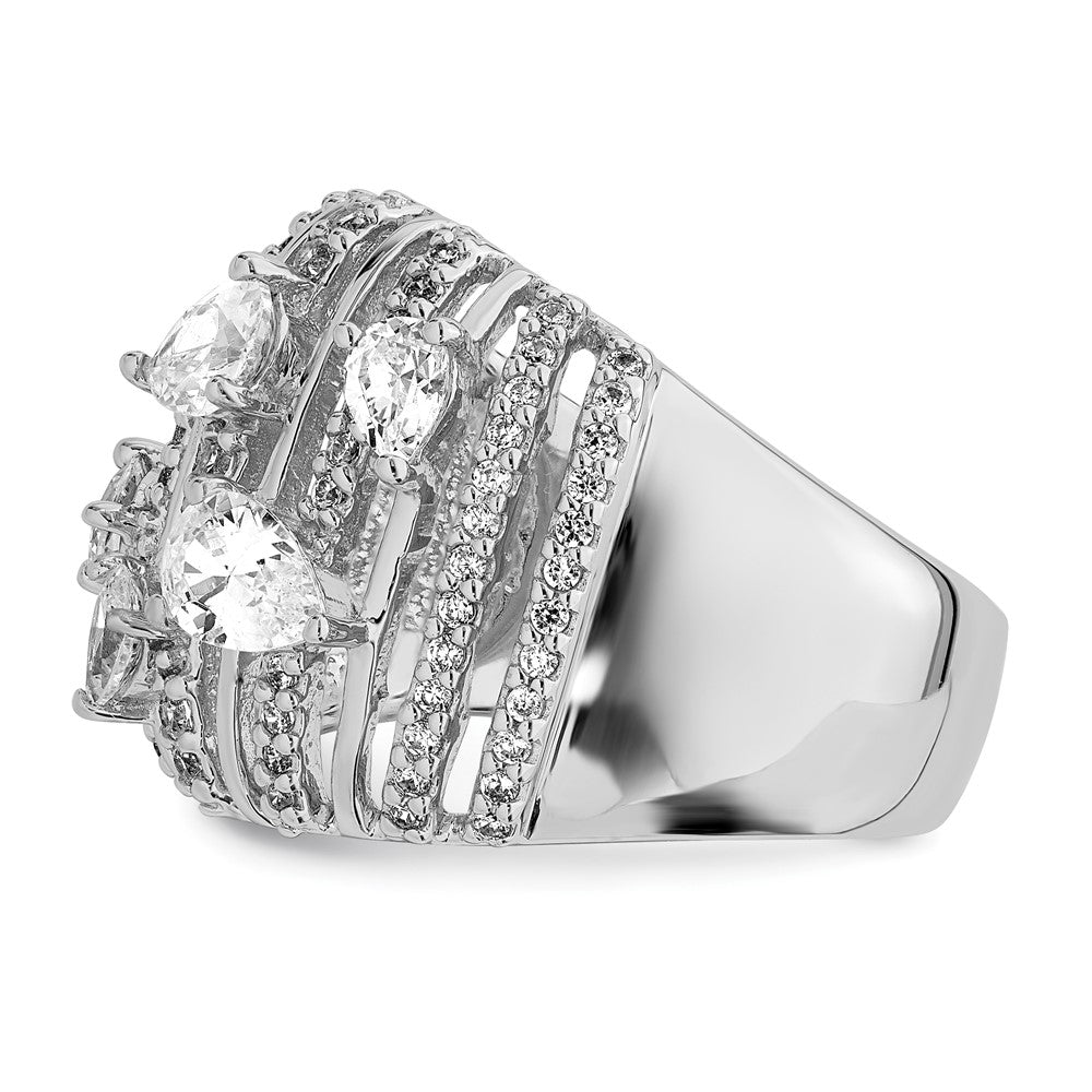 Sterling Silver Rhodium Plated Pear Cz Fancy Ring