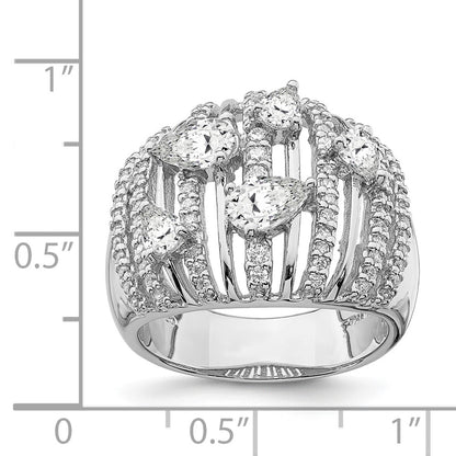 Sterling Silver Rhodium Plated Pear Cz Fancy Ring