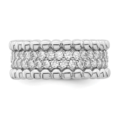 Sterling Silver Rhodium Plated Cz Ring