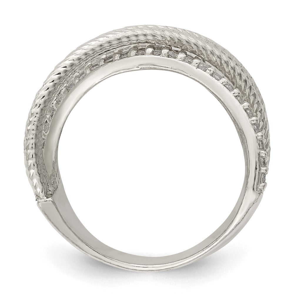 Sterling Silver Cz & Textured Twisted Band