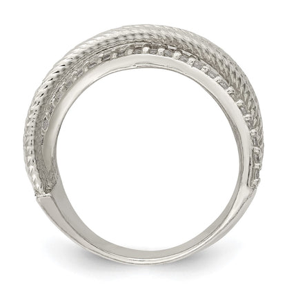 Sterling Silver Cz & Textured Twisted Band