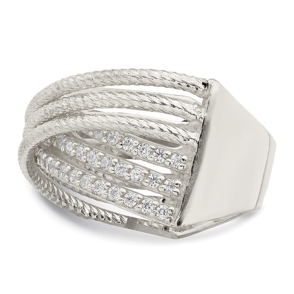 Sterling Silver Cz & Textured Twisted Band