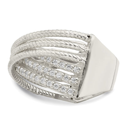 Sterling Silver Cz & Textured Twisted Band