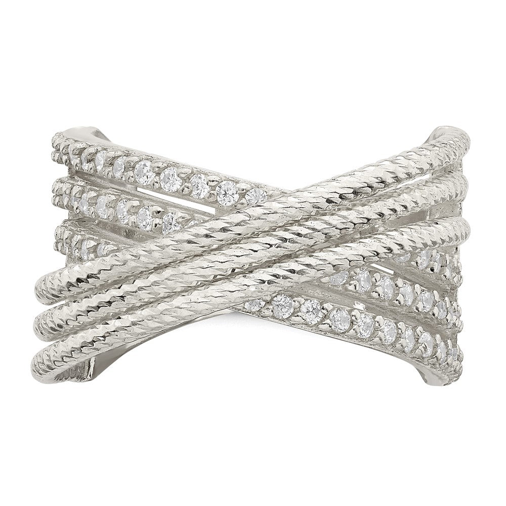 Sterling Silver Cz & Textured Twisted Band