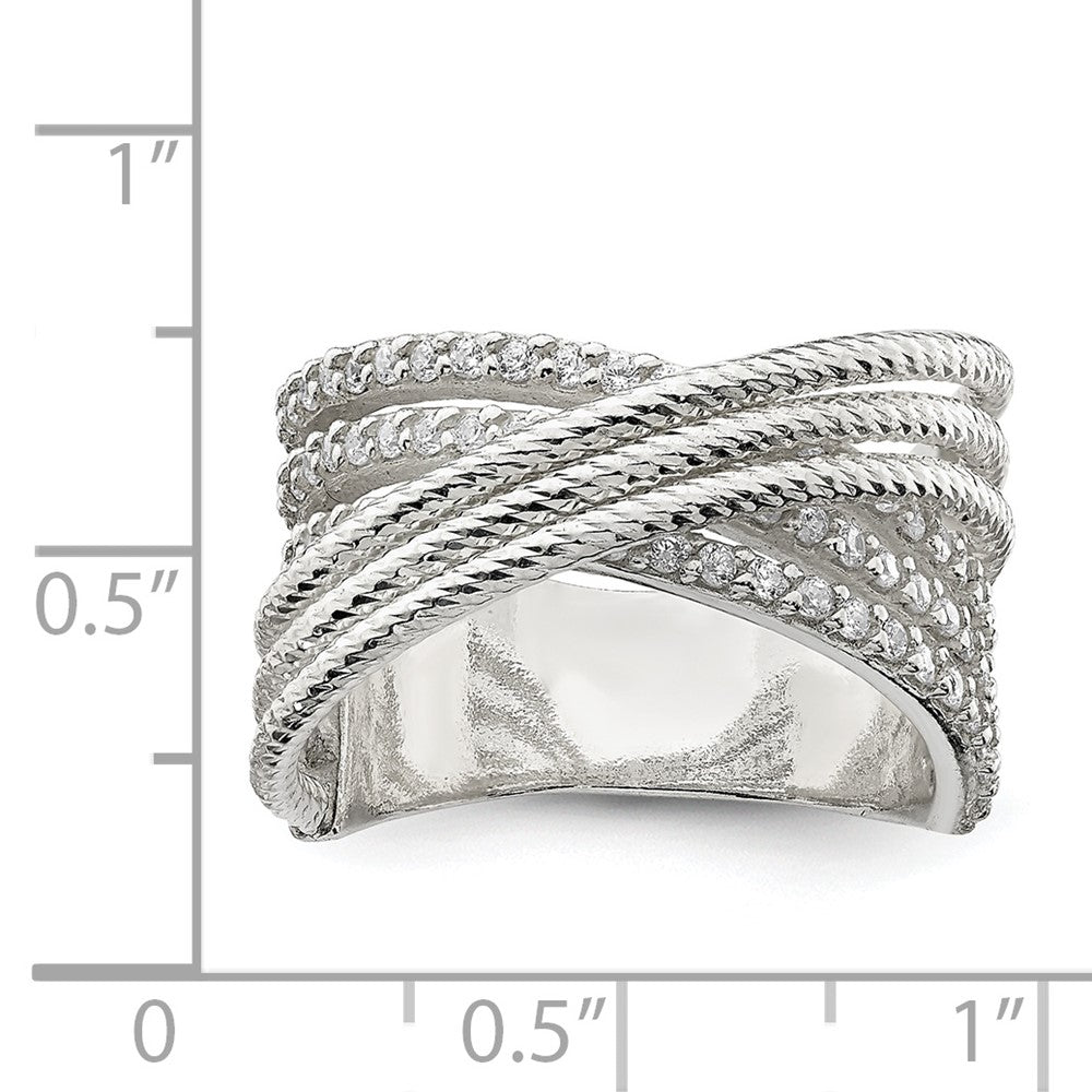 Sterling Silver Cz & Textured Twisted Band