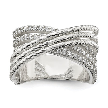 Sterling Silver Cz & Textured Twisted Band