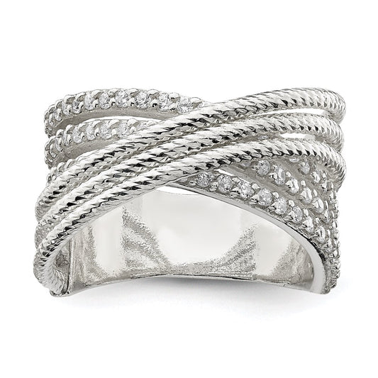 Sterling Silver Cz & Textured Twisted Band
