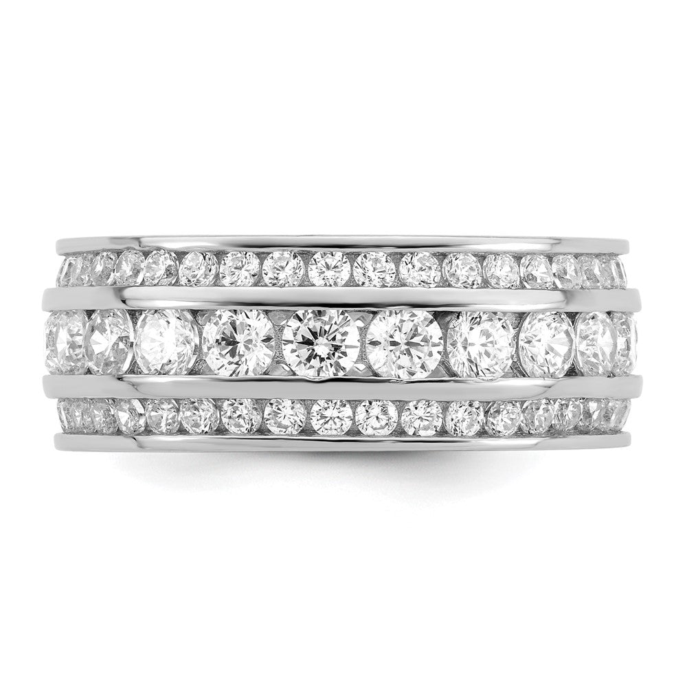 Sterling Silver Rhodium Plated Cz 3 Row Eternity Ring