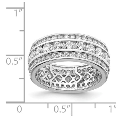 Sterling Silver Rhodium Plated Cz 3 Row Eternity Ring