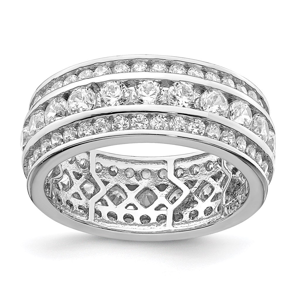 Sterling Silver Rhodium Plated Cz 3 Row Eternity Ring