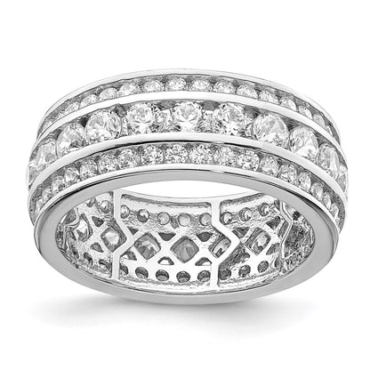 Sterling Silver Rhodium Plated Cz 3 Row Eternity Ring