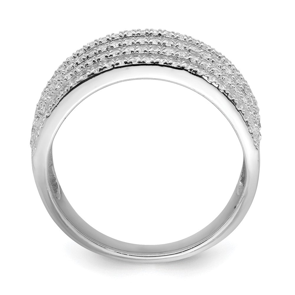 Sterling Silver Rhodium Plated Cz Wide Band Ring
