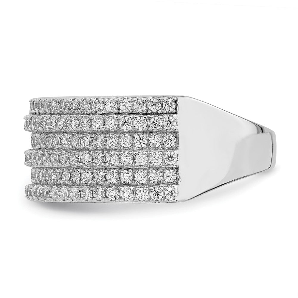 Sterling Silver Rhodium Plated Cz Wide Band Ring