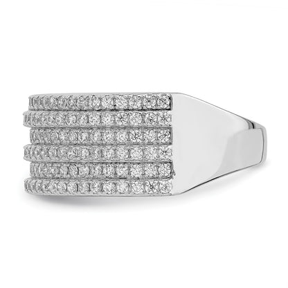 Sterling Silver Rhodium Plated Cz Wide Band Ring