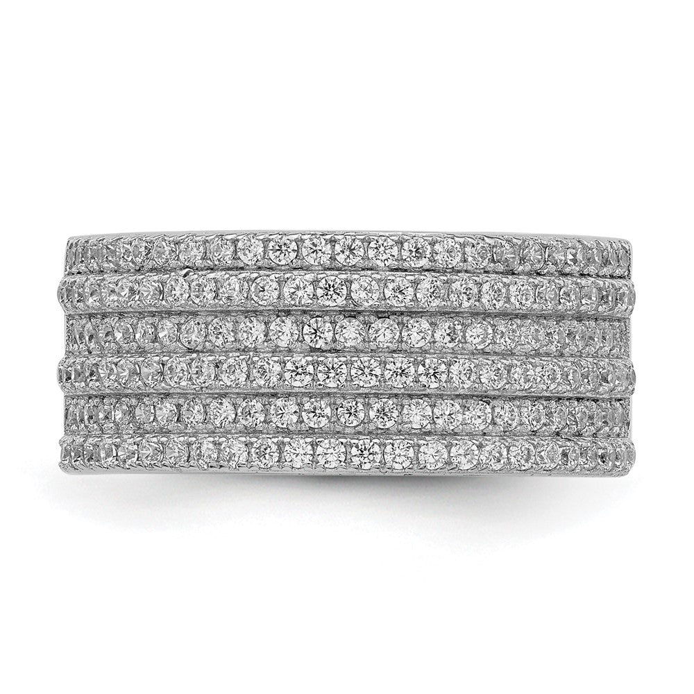 Sterling Silver Rhodium Plated Cz Wide Band Ring