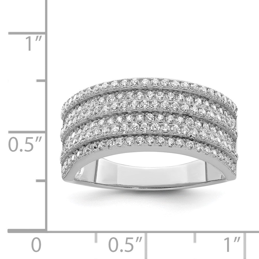 Sterling Silver Rhodium Plated Cz Wide Band Ring