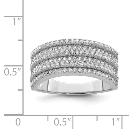 Sterling Silver Rhodium Plated Cz Wide Band Ring