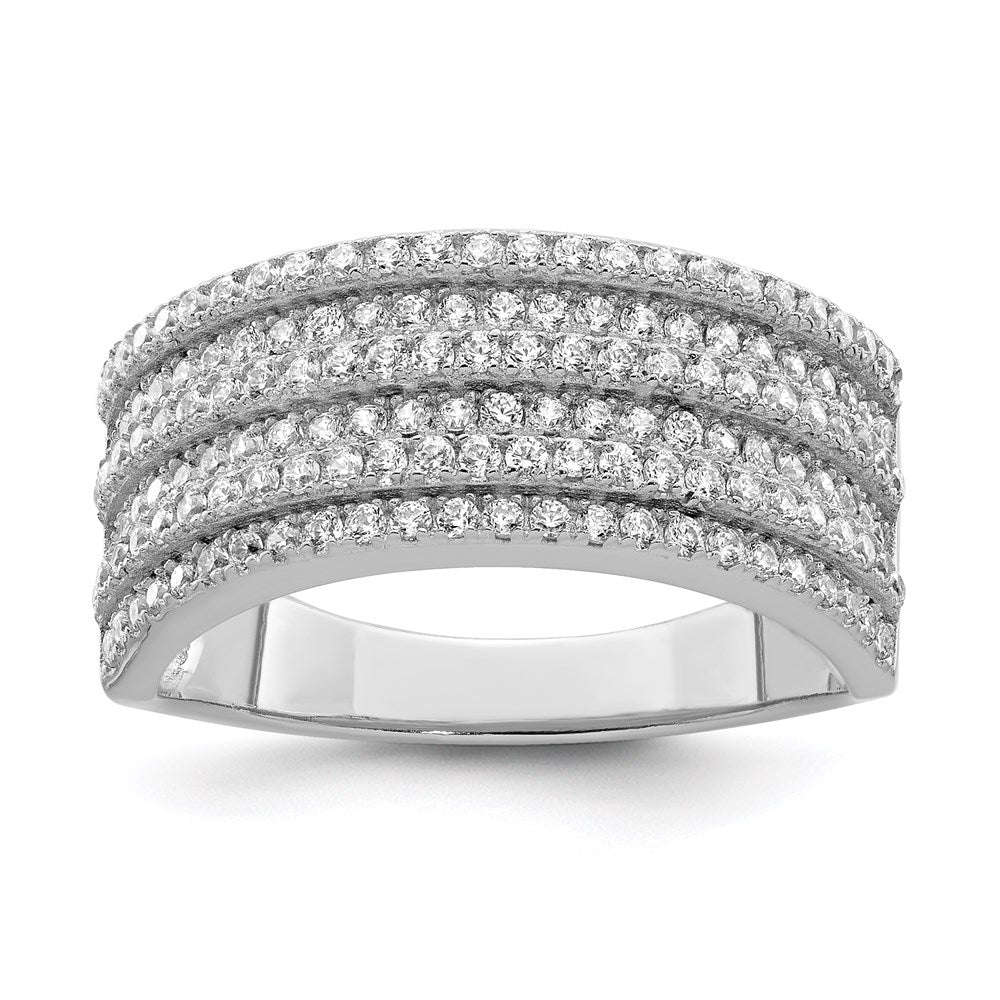 Sterling Silver Rhodium Plated Cz Wide Band Ring