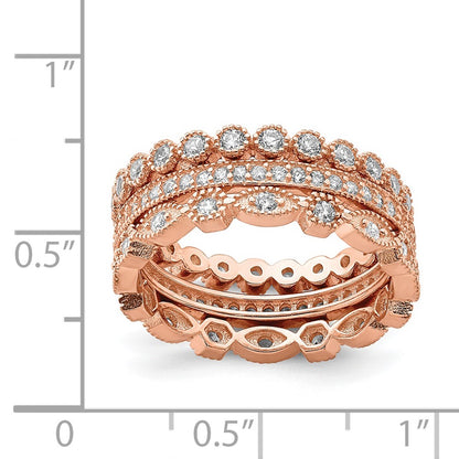 Sterling Silver Rose Tone Cz Set Of 3 Eternity Rings