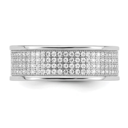 Sterling Silver Rhodium Plated Pave Cz Eternity Band
