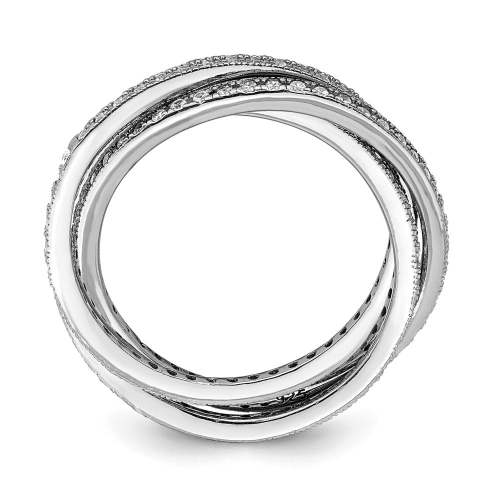 Sterling Silver Rhodium Plated Three 1.5mm Interlocking Cz Rings