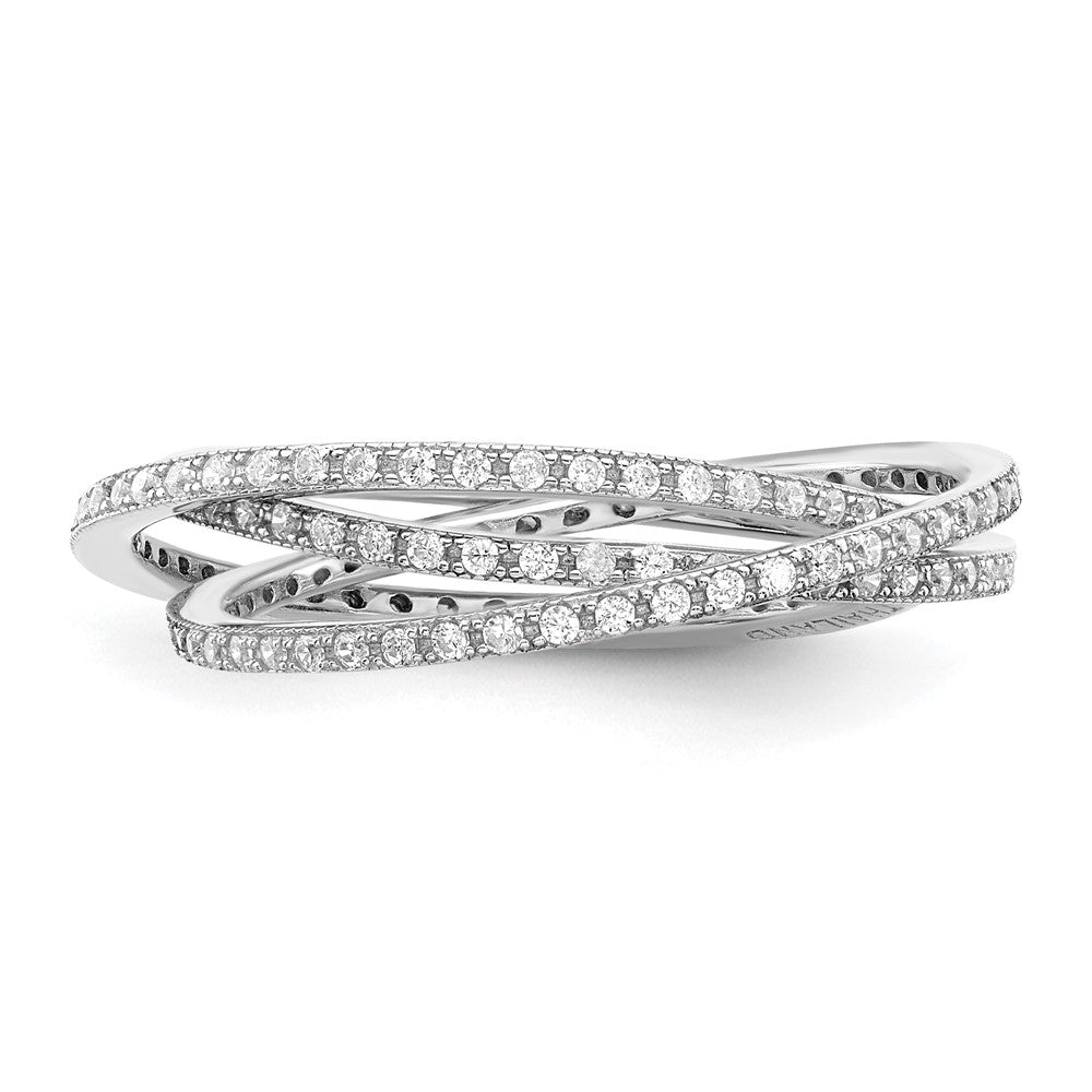 Sterling Silver Rhodium Plated Three 1.5mm Interlocking Cz Rings