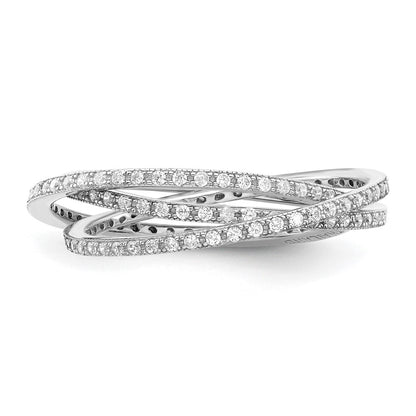 Sterling Silver Rhodium Plated Three 1.5mm Interlocking Cz Rings