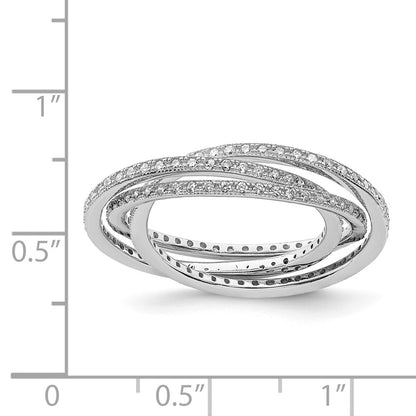 Sterling Silver Rhodium Plated Three 1.5mm Interlocking Cz Rings