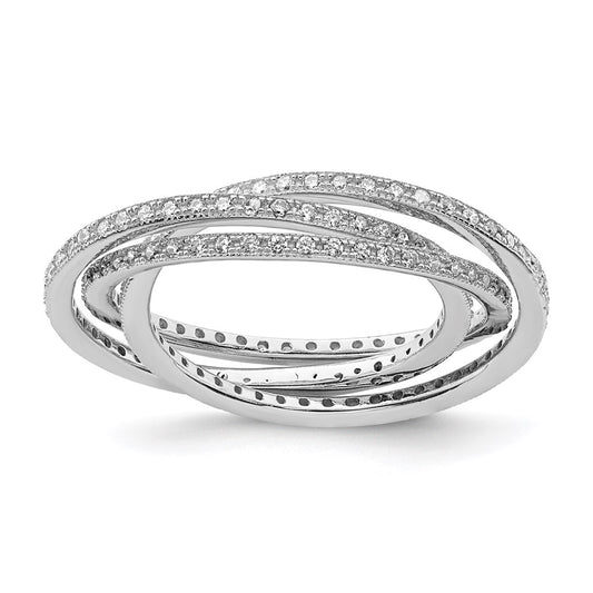 Sterling Silver Rhodium Plated Three 1.5mm Interlocking Cz Rings