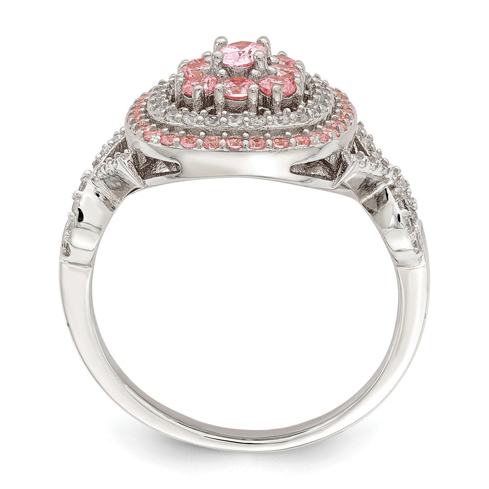 Rose Plated Sterling Silver Pink And White Cz Cushion Ring