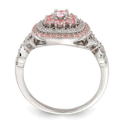 Rose Plated Sterling Silver Pink And White Cz Cushion Ring